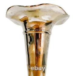 Pair of Tall Polished Pewter Trumpet Vases 15.5H Vintage Silver Vases