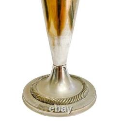 Pair of Tall Polished Pewter Trumpet Vases 15.5H Vintage Silver Vases