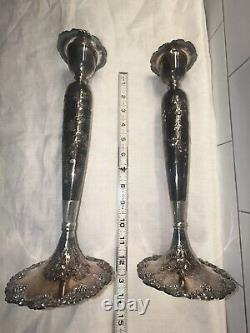 Pair of VINTAGE BARBOUR S. P. CO 5336-A HAND CHASED REPOUSSE CANDLE HOLDERS 12