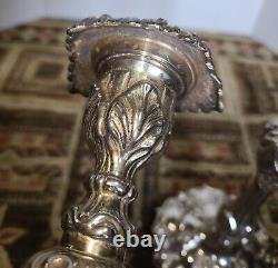 Pair of VTG Large, Heavy, Ornate MGS Silver-Plated Candlesticks 13.5 Tall, 4lbs