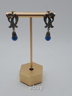 Pair of VTG Sterling Silver, Lapis Lazuli, Marcasite Earrings Italy