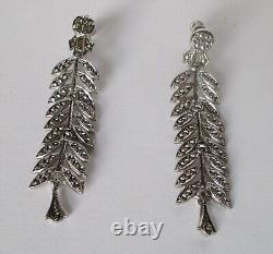 Pair of Vintage 2 3/8-Inch Sterling Silver & Marcasite Screw-Back Earrings/Boho