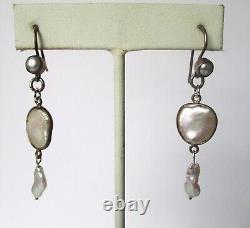 Pair of Vintage 2-Inch Coin Pearl Earrings With Sterling Silver Wires