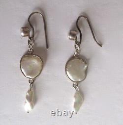 Pair of Vintage 2-Inch Coin Pearl Earrings With Sterling Silver Wires