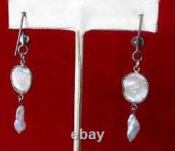 Pair of Vintage 2-Inch Coin Pearl Earrings With Sterling Silver Wires
