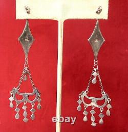 Pair of Vintage 3-Inch Sterling & Marcasite Chandelier Earrings/Boho/Hippie