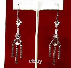 Pair of Vintage 3-Inch Sterling Silver & Marcasite Earrings/Boho/Shabby Chic