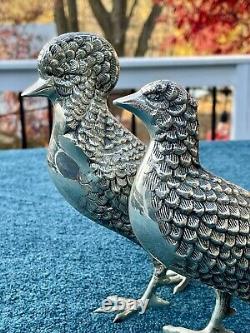 Pair of Vintage Andrea By Sadek Silvertone Metal Pheasant Birds