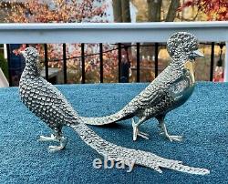 Pair of Vintage Andrea By Sadek Silvertone Metal Pheasant Birds