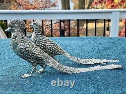 Pair of Vintage Andrea By Sadek Silvertone Metal Pheasant Birds
