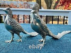 Pair of Vintage Andrea By Sadek Silvertone Metal Pheasant Birds