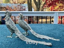 Pair of Vintage Andrea By Sadek Silvertone Metal Pheasant Birds