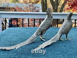 Pair of Vintage Andrea By Sadek Silvertone Metal Pheasant Birds