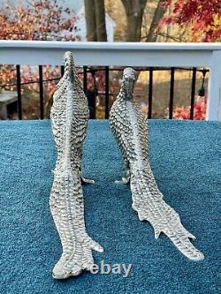 Pair of Vintage Andrea By Sadek Silvertone Metal Pheasant Birds