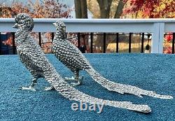 Pair of Vintage Andrea By Sadek Silvertone Metal Pheasant Birds