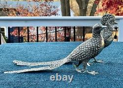 Pair of Vintage Andrea By Sadek Silvertone Metal Pheasant Birds
