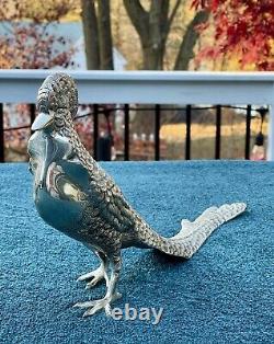 Pair of Vintage Andrea By Sadek Silvertone Metal Pheasant Birds
