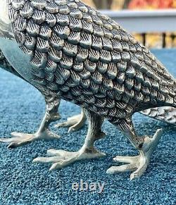 Pair of Vintage Andrea By Sadek Silvertone Metal Pheasant Birds