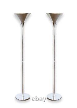 Pair of Vintage Art Deco Chrome Metal Torchiere Floor Lamps