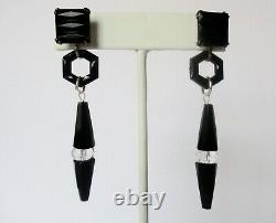 Pair of Vintage Art-Deco French Jet & Clear Crystal Screw Back Earrings