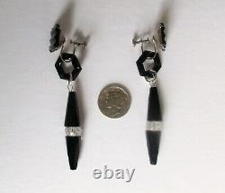 Pair of Vintage Art-Deco French Jet & Clear Crystal Screw Back Earrings