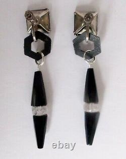 Pair of Vintage Art-Deco French Jet & Clear Crystal Screw Back Earrings