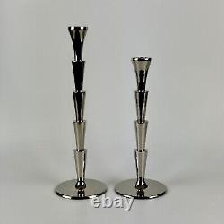 Pair of Vintage Art Deco Style Silver Plated Candlestick Holders in Tier Design