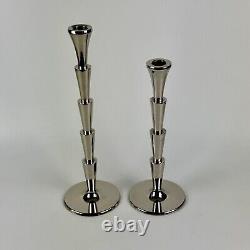 Pair of Vintage Art Deco Style Silver Plated Candlestick Holders in Tier Design