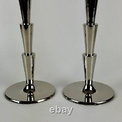 Pair of Vintage Art Deco Style Silver Plated Candlestick Holders in Tier Design