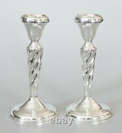 Pair of Vintage Art Deco Style Sterling Silver Barley Twist Candlesticks