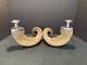 Pair Of Vintage Authentic Rams Horn & Silver Candleholders