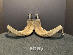 Pair of Vintage Authentic Rams Horn & Silver Candleholders