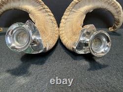 Pair of Vintage Authentic Rams Horn & Silver Candleholders