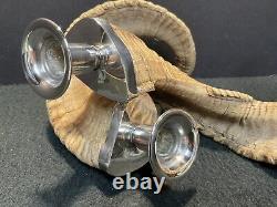 Pair of Vintage Authentic Rams Horn & Silver Candleholders