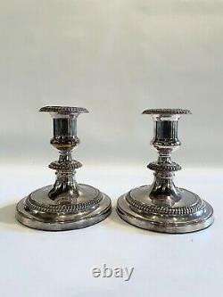 Pair of Vintage Barker Ellis Silver Plate Weighted Low Candle Holders