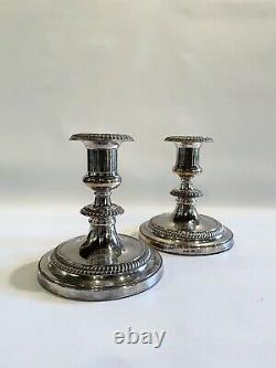 Pair of Vintage Barker Ellis Silver Plate Weighted Low Candle Holders