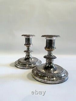 Pair of Vintage Barker Ellis Silver Plate Weighted Low Candle Holders