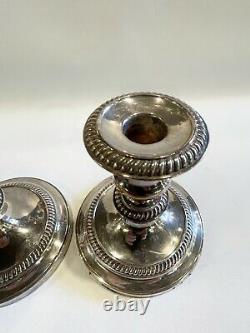 Pair of Vintage Barker Ellis Silver Plate Weighted Low Candle Holders