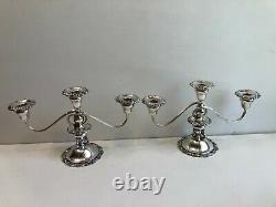 Pair of Vintage Baroque Wallace Silverplate Candelabra 3 Arms Candlesticks, 8 T