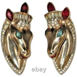 Pair of Vintage CORO Sterling Silver & Rhinestone Fur Clips, Horse Equestrian