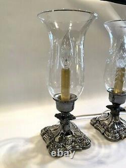 Pair of Vintage Cephas B Rogers Silver Plate Electric Hurricane Mantle Lamps