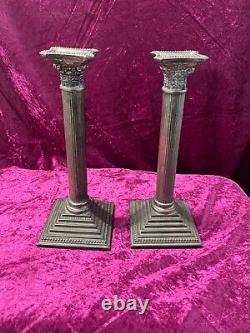 Pair of Vintage Corinthian Column 8 Silver Candlesticks