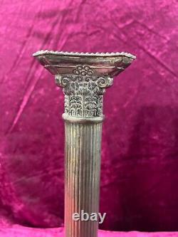 Pair of Vintage Corinthian Column 8 Silver Candlesticks