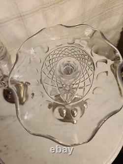 Pair of Vintage Cornucopia Cut Glass Vases with Sterling Silver Weighted Bases