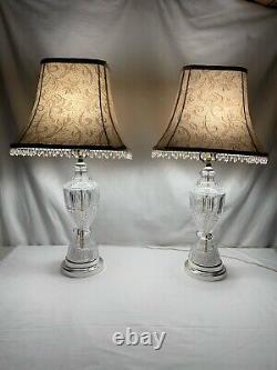 Pair of Vintage Crystal Glass Fine Cut Silver Tone Base Table Base #91