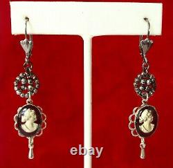 Pair of Vintage Cut Steel & Hand-Painted Glass Cameo Earrings/Boho/Shabby Chic