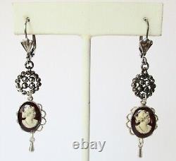 Pair of Vintage Cut Steel & Hand-Painted Glass Cameo Earrings/Boho/Shabby Chic