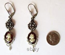 Pair of Vintage Cut Steel & Hand-Painted Glass Cameo Earrings/Boho/Shabby Chic
