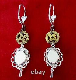 Pair of Vintage Cut Steel & Hand-Painted Glass Cameo Earrings/Boho/Shabby Chic