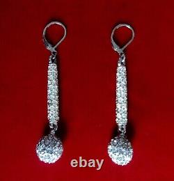 Pair of Vintage Disco Rhinestone Silver Earrings/Boho/Shabby Chic